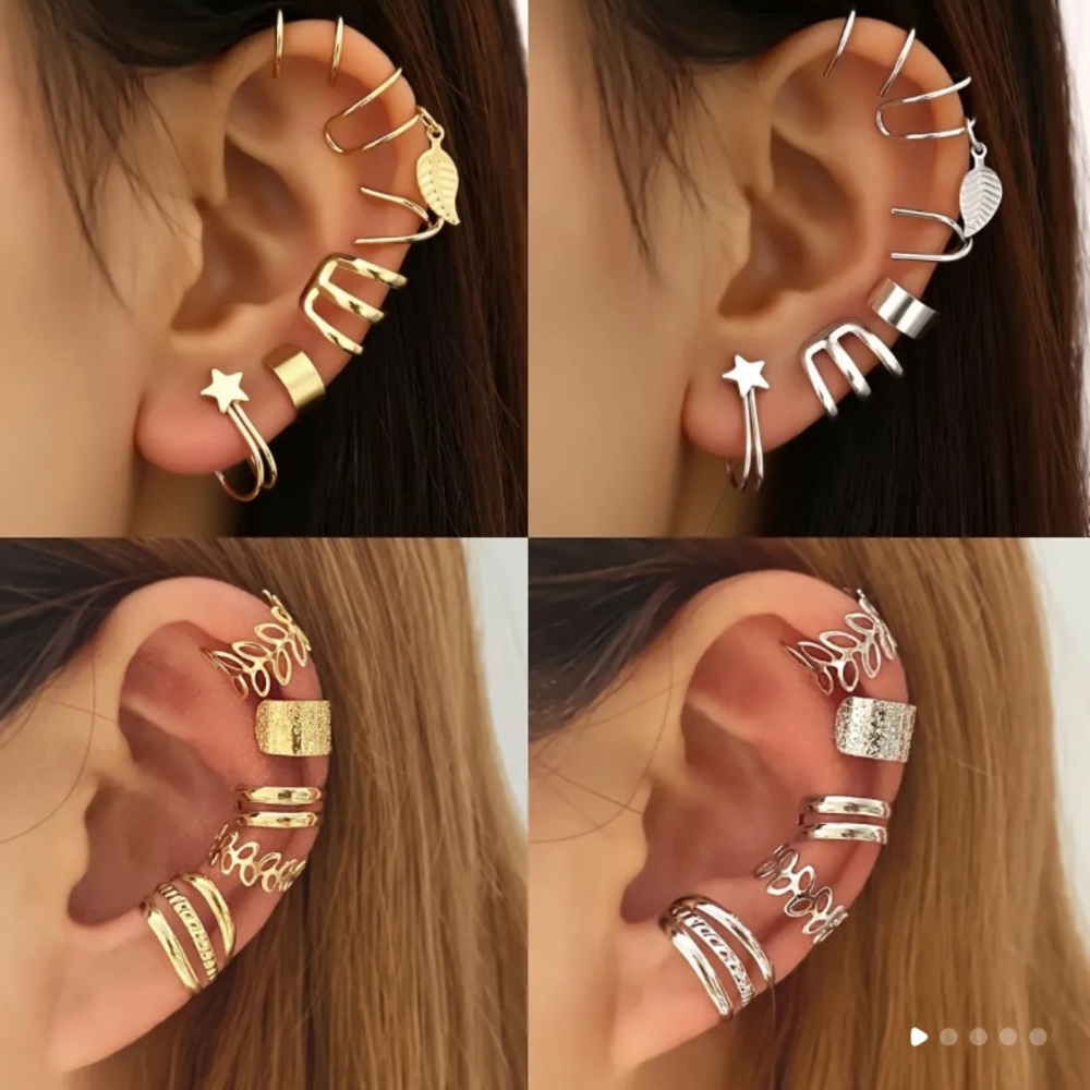 🔥11pc SILVER ADJUSTABLE EARRING SET! NON-PIERCING CLIP ON’S, BRAND NEW IN PLAST